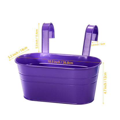 Foraineam 6 Pack Hanging Flower Pots, Metal Iron Plant Pot Holders, Garden Pots Balcony Planters, Metal Bucket Flower Holders Wall Hanging Decor Pot with Detachable Hooks for Railing Fence Balcony