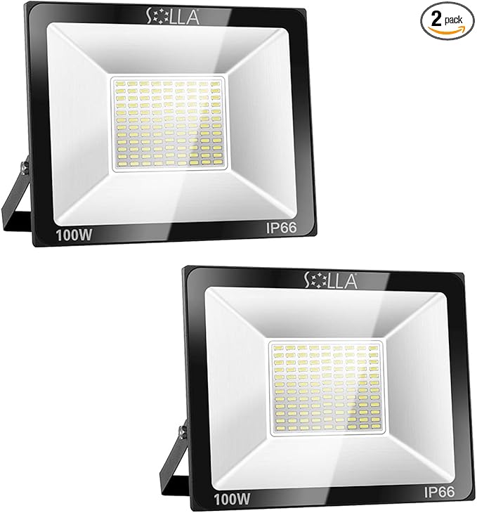 2 Pack 100W LED Flood Light Outdoor, 8000LM Super Bright Security Lights, 550W Equivalent, IP66 Waterproof, 3000K Warm White, Outside Floodlight for Garage, Garden, Lawn and Yard