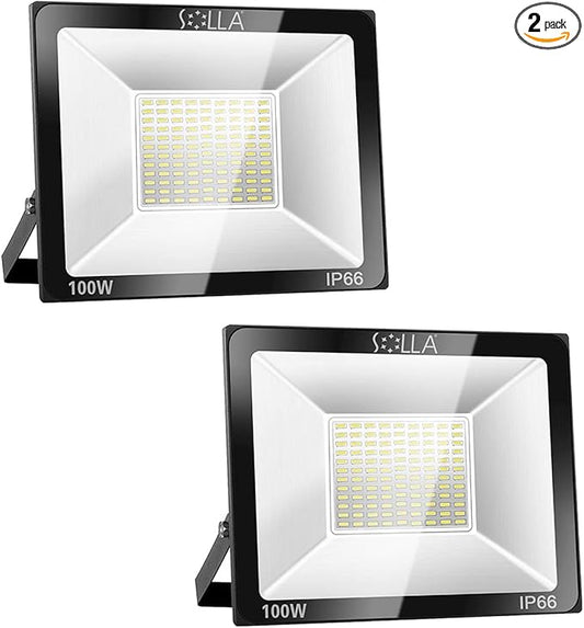 2 Pack 100W LED Flood Light, IP66 Waterproof, 8000lm, 550W Equivalent, Super Bright Outdoor Security Lights, 6000K Daylight White, Outdoor Floodlight for Garage, Garden, Lawn and Yard