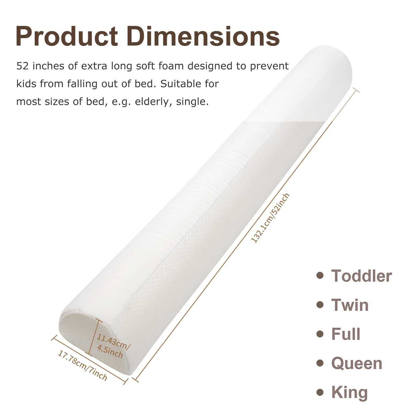 YIHATA Bed Guard for Toddlers, Long Foam Portable Bed Rail, Safety Bed Bumpers for Kids Babies Elderly with Water Resistant, Non Slip & Machine Washable Cover Fit in, Suitable for All Beds 1 Pack