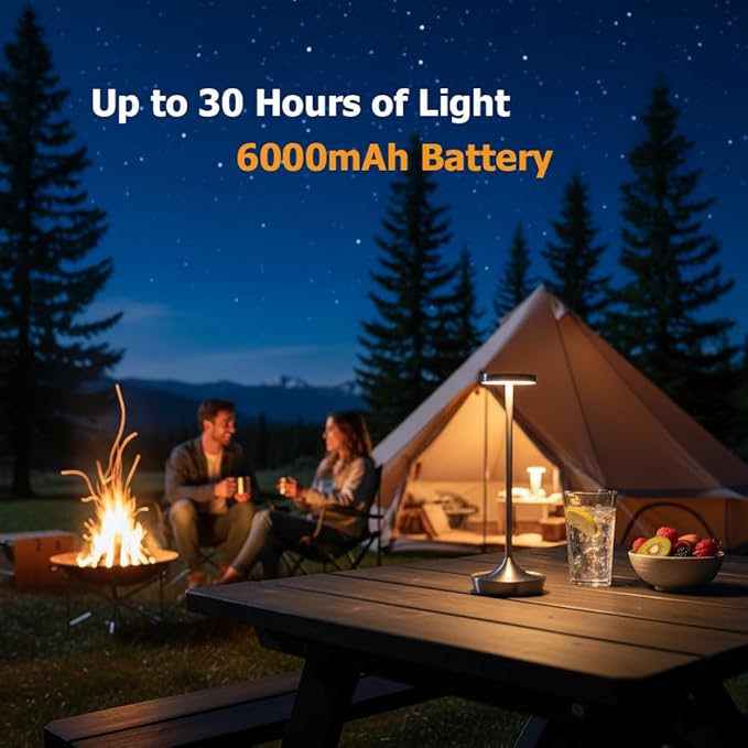 Cordless Table Lamps Outdoor - Rechargeable 6000mAh Battery Operated Table Lights - LED Portable Touch Dimmable Waterproof Table Lamp for Patio Restaurant Dining (2 Grey)