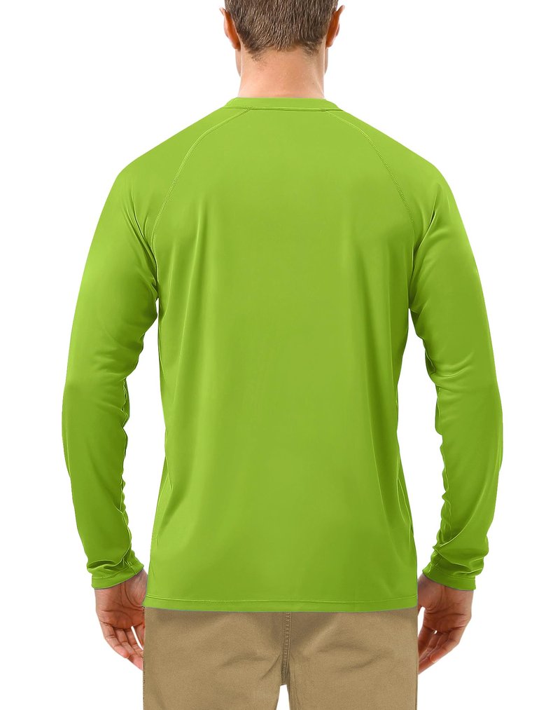 Roadbox Mens UPF 50+ Long Sleeve SPF Diving Rash Guard UV Sun Protection Shirts for Outdoor Fishing Hiking Swimming Running Lime Green