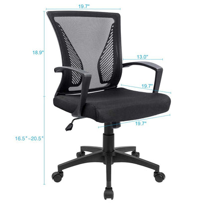Furmax Office Chair Ergonomic Computer Desk Mesh Chair Mid Back Swivel Lumbar Support with Armrest (1, Black)