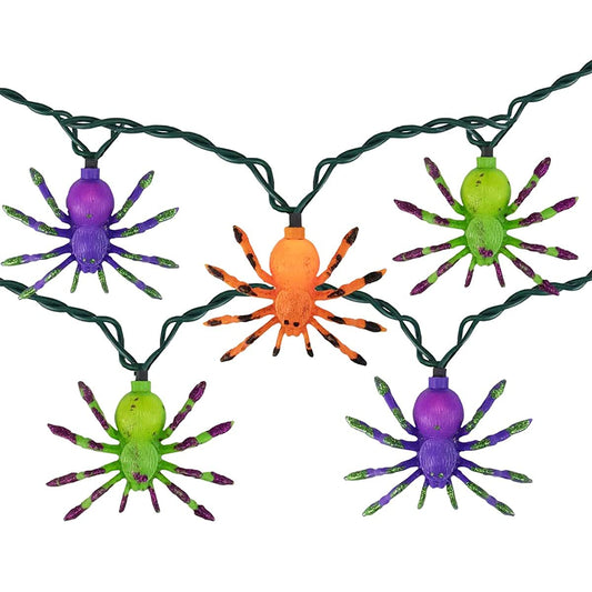 Halloween Spider String Lights, 8.5Ft Multi-Color Spider LED String Lights with 10 Lifelike Spider Lights Connectable Indoor/Outdoor Halloween Decoration for Party, Bar, House, Garden, Black Wire