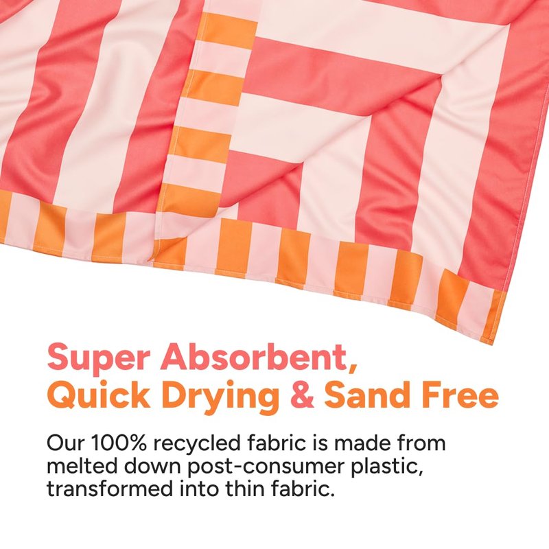 Dock & Bay Beach Towel - Quick Dry, Sand Free - Compact, Lightweight - 100% Recycled - Includes Bag - Raspberry Road - Large (160x90cm, 63x35)
