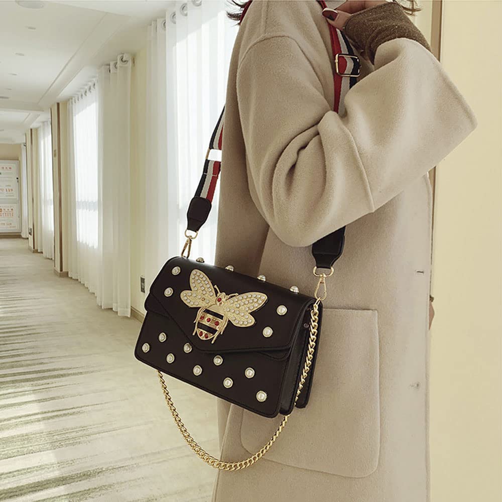 Beatfull Designer Bee Purse Fashion Crossbody Bags with Pearl for Women Pu Leather Shoulder Clutch Handbags