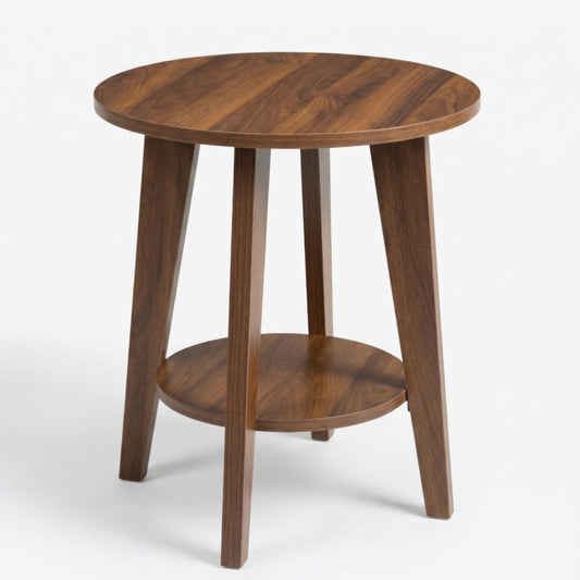 DURISEN Small Round Side Table - 17.7" Cute End Table with 2-Tier Storage - Waterproof Low Nightstand for Kids Room, Nursery, Small Spaces, Plant Stand & Bean Bag (Walnut)