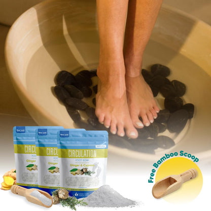 Circulation Foot Soak 32 Ounces (2 Lbs) Epsom Salt with Pure Essential Oils Ginger and Cypress Essential Oils Plus Vitamin C in BPA Free Pouch with Easy Press Lock Seal