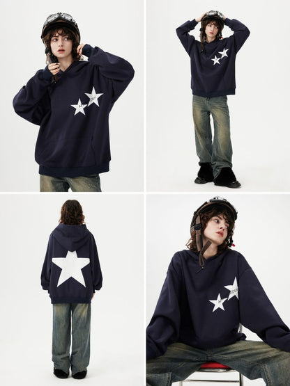 Aelfric Eden Hoodies Y2k Star Oversized Graphic Hoodies Aesthetic 90s Crewneck Sweatshirt Long Sleeve Pullover Tops Navy Blue