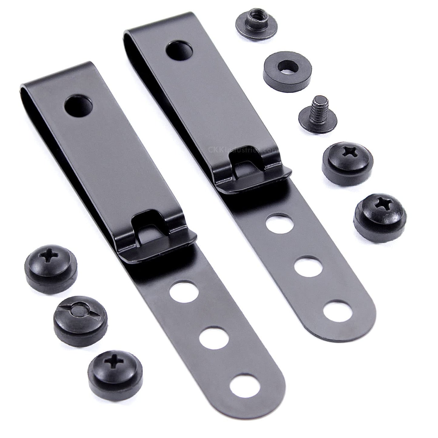 HolsterSmith Universal Metal Belt Clip for Holster Making - (Model 5) - (3-Hole) - (Tactical Black) - (w/SPTHA Mounting Hardware) - (2 Pack)