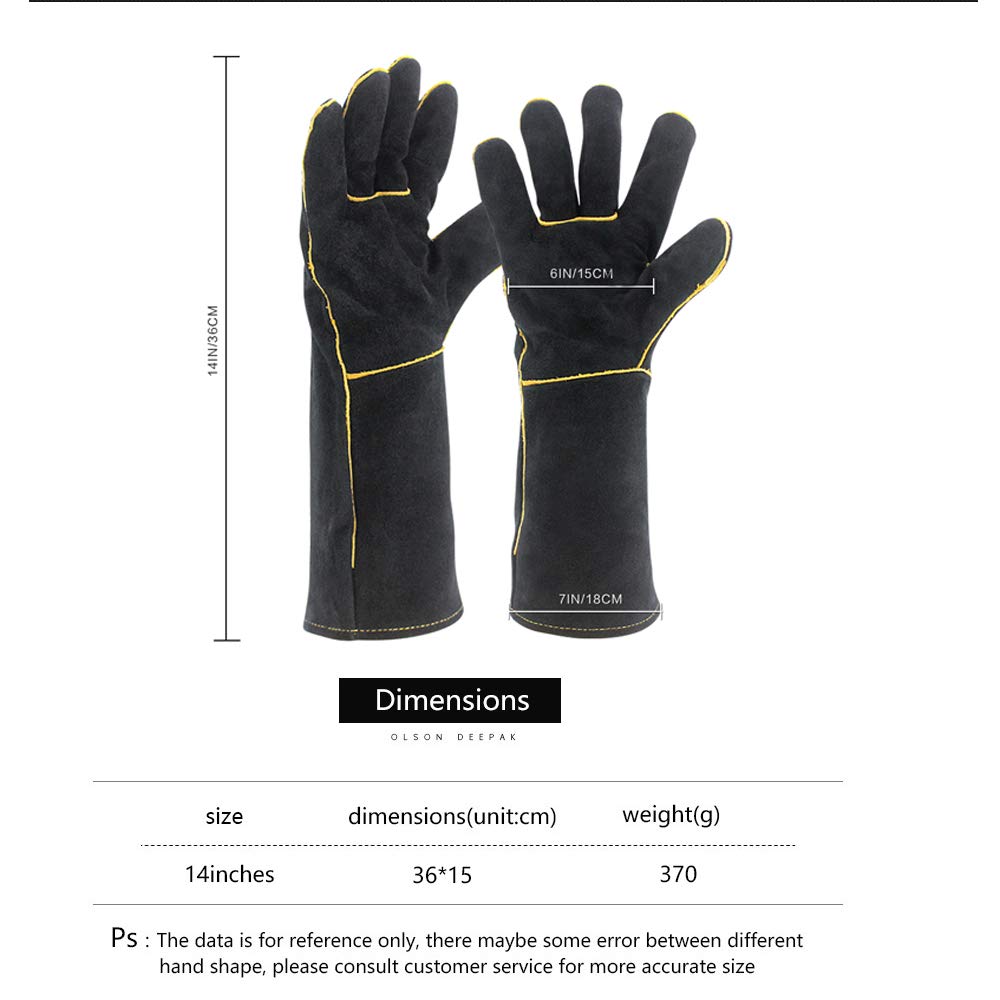 OLSON DEEPAK Leather Heavy Duty Heat Resistant Safety Gauntlet Gloves,Used for Welding,Fireplace,Oven,Woodburner,Stoves,BBQ,1pair