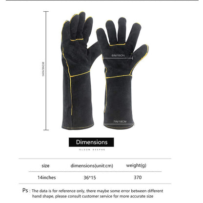 OLSON DEEPAK Leather Heavy Duty Heat Resistant Safety Gauntlet Gloves,Used for Welding,Fireplace,Oven,Woodburner,Stoves,BBQ,1pair