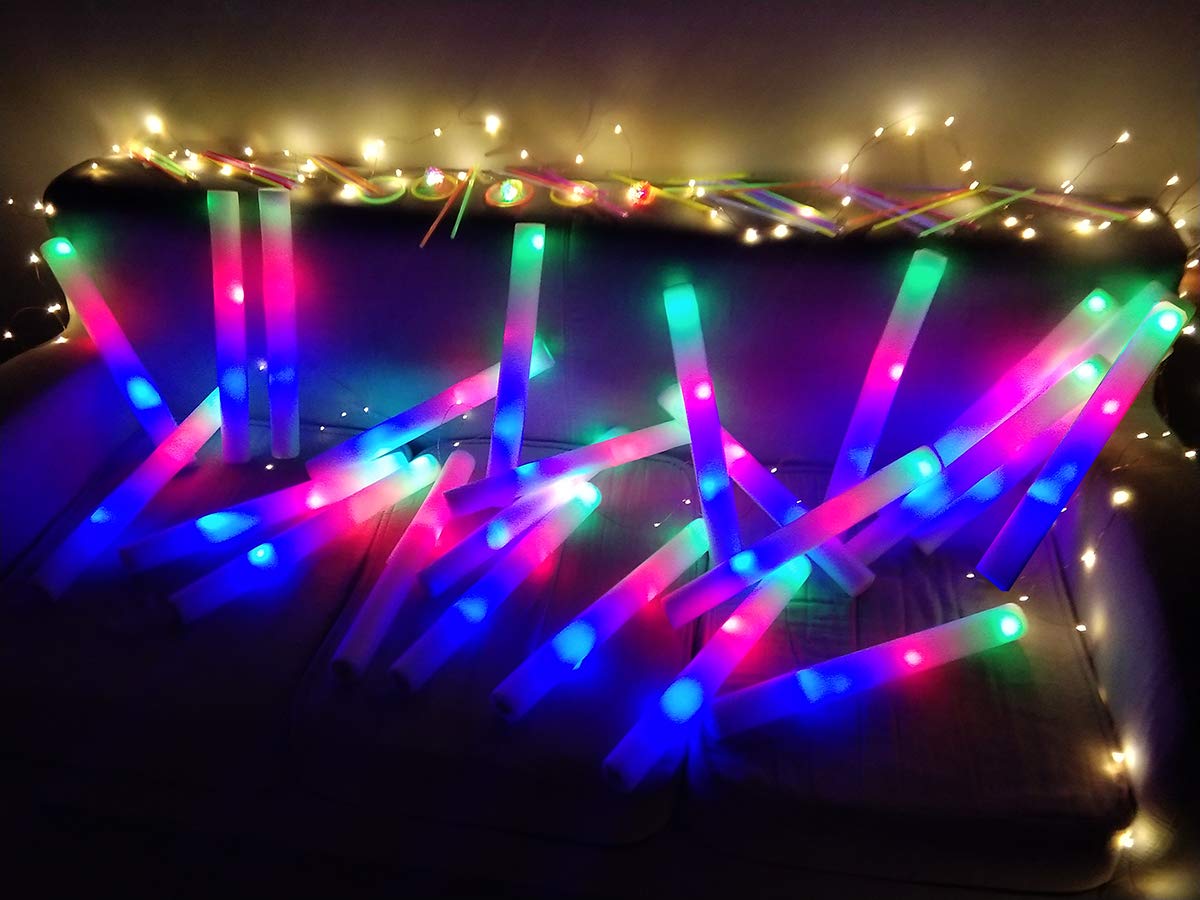 ColorHome Glow Sticks Bulk - 24 Pcs LED Foam Sticks Glow Batons with 3 Modes Flashing Effect, Glow in The Dark Party Supplies for Party Wedding Birthday Concert Halloween Christmas