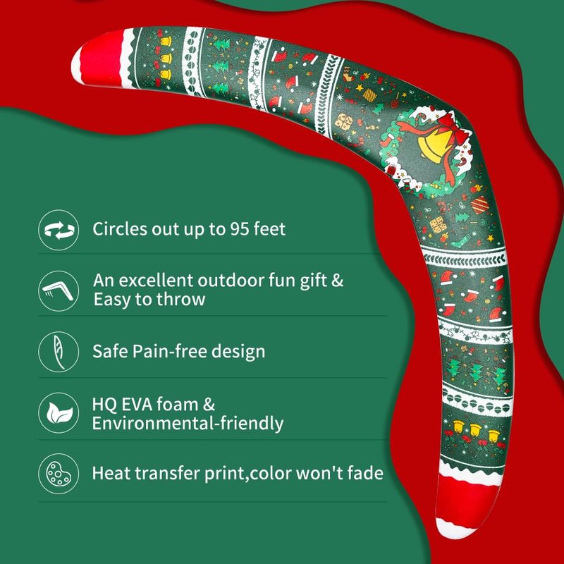 Xarfxco Boomerang for Adults and Kids, Boomerangs for Outdoor Sports & Games, Christmas Style Gifts for Boys and Girls, Good Choice for Family activies, Easy to Throw, EVA Foam