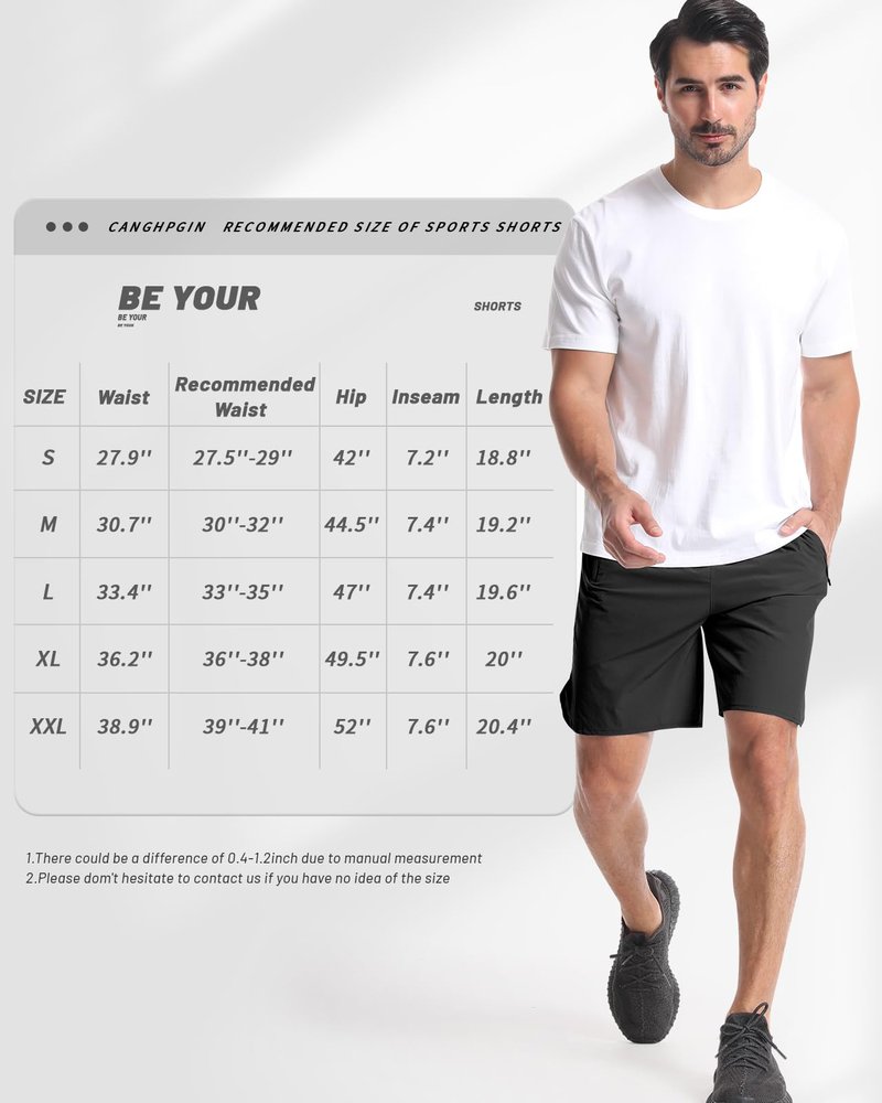 CANGHPGIN 2 Pack Mens Workout Athletic Shorts 7 inch Inseam Quick Dry Hiking Shorts Men Lightweight Sports Gym Shorts Running Khaki/Black