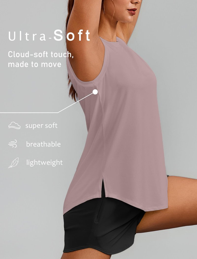 PINSPARK Workout Tank Top for Women Sleeveless Athletic Yoga Tops Crew Neck Quick Dry Running Tennis Shirt UPF 50+ Soft Sports Muscle Tank, Warm Ash Grey Large