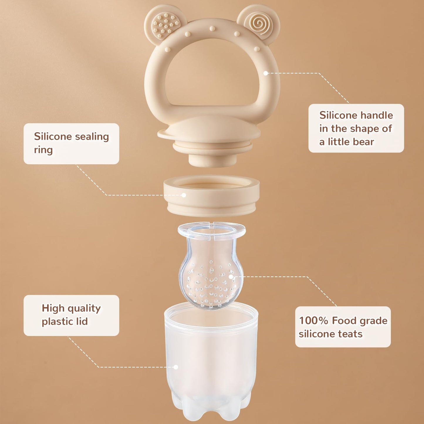 2 Pack Silicone Baby Fruit Feeder with Mini Freezer Tray, Breastmilk Popsicle Molds for Baby Teething Relief, Teethers, Fresh Food Feeder for Safe Infant Self Feeding, Extra Food Pouches - Chocolate