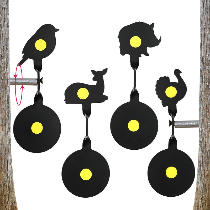 Danoib BB Gun Targets, Metal Spinning Shooting Targets with Auto Reset - Deer, Bird, Turkey, Wild Boar Silhouette for Air Rifles, BB Guns, Slingshots, Backyard Training (4 Pack)