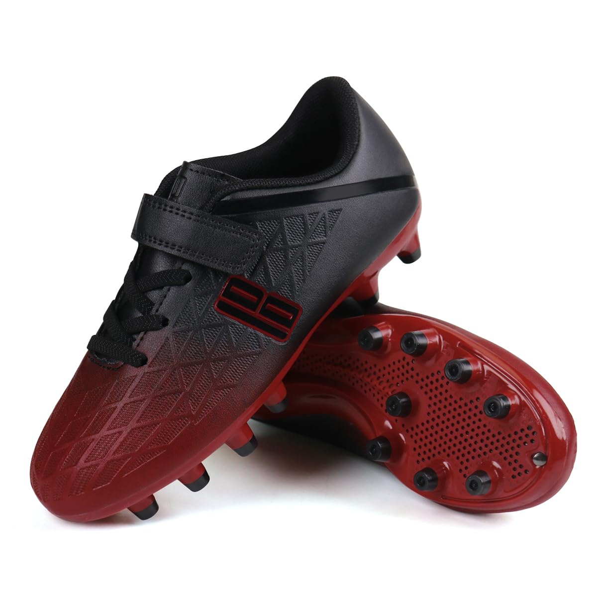 brooman Kids Firm Ground Soccer Cleats Boys Girls Athletic Outdoor Football Shoes (1,Black Red)