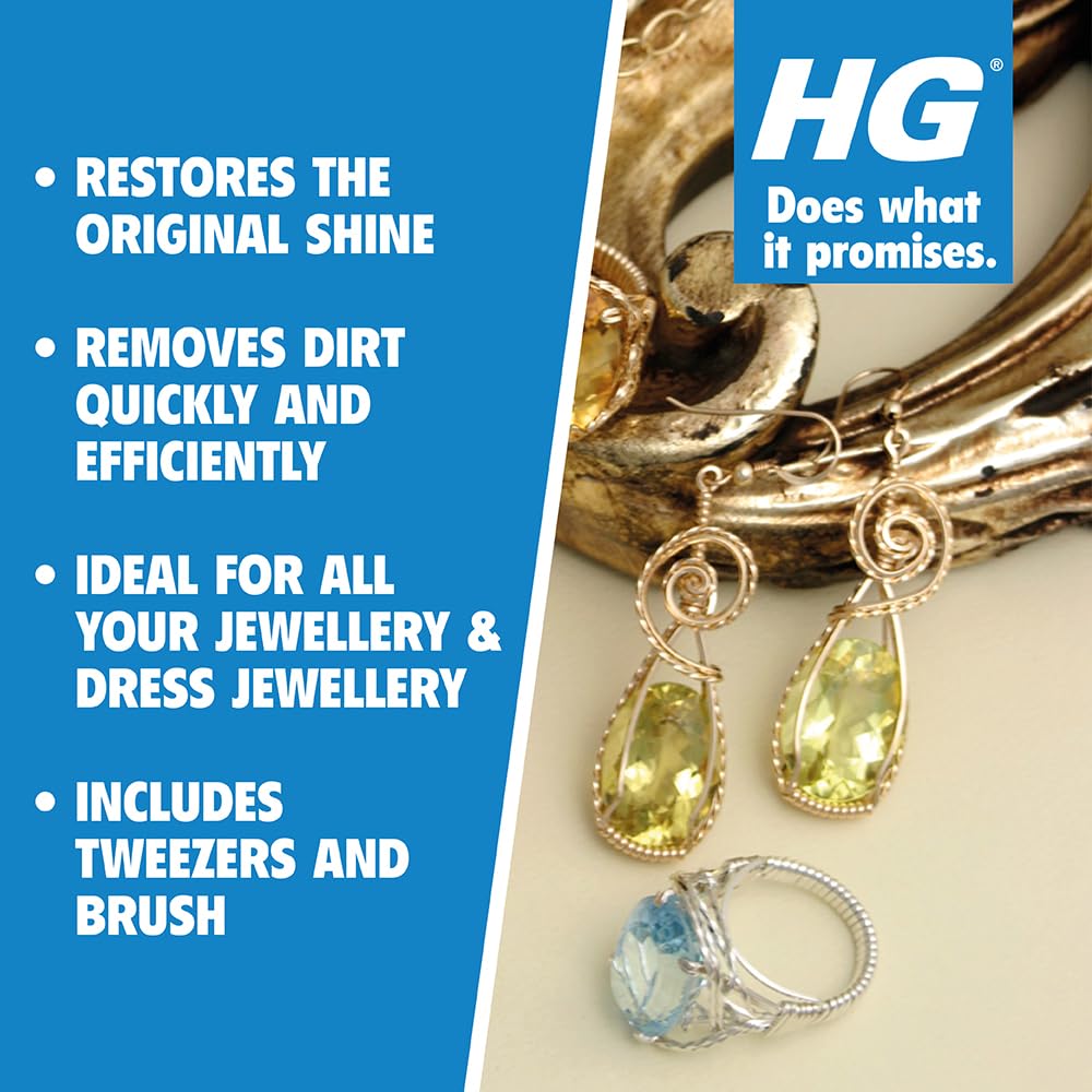 HG Jewellery Cleaning Bath, Jewellery Cleaner for Gold, Silver & Fine Jewellery, Cleaning Kit & Dip for Rings, Necklaces, Earrings & Brooches, Restores Shine & Sparkle - 300ml