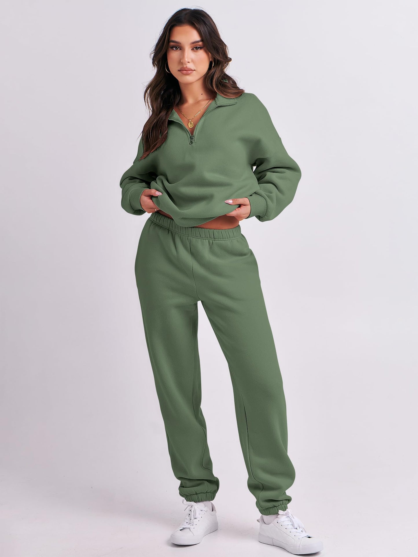 ANRABESS Women 2 Piece Outfits Sweatsuit Oversized Half Zip Sweatshirt Jogger Sweatpants Tracksuit Lounge Set 2025 Clothes