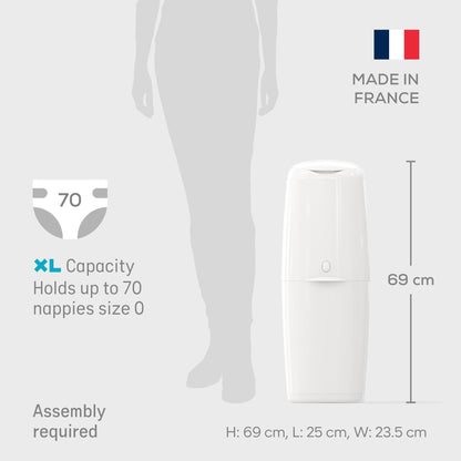 Angelcare Classic XL Nappy Bin - holds up to 70 nappies – simple no twist refills – for less film use – get more nappies per cassette and save! Includes 1 octo refill cassette