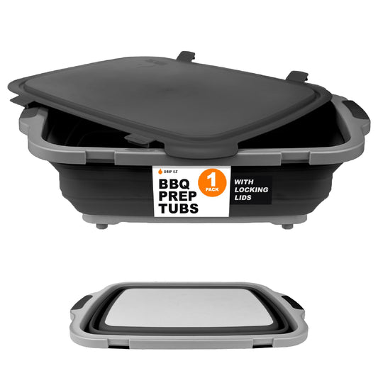 Drip EZ Collapsible BBQ Prep Tub - for Meal Prep Marinating Food Storage - Includes Cutting Board & Locking Lid - (1) XL - Black