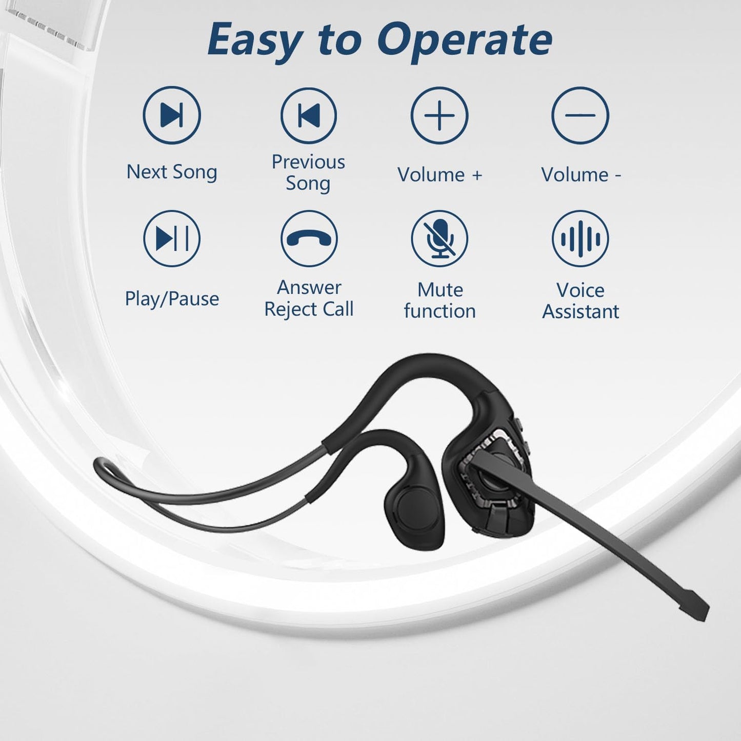 BANIGIPA Open Ear Headphones, Air Conduction Bluetooth Headset, Wireless Earphones Stereo w/Noise-Canceling Boom Microphone, 10 Hrs Playtime, Light and Comfortable for Cell Phone Sport Office Driving