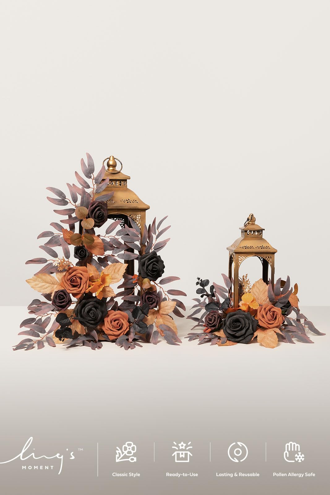 Ling's moment 2Pack 2ft Artificial Flowers Garland Halloween Black & Orange Lantern Flower Centerpieces Wedding Aisle Decor Chair Flowers Arch Floral for Signs DIY Table Wall Window Cake Decoration