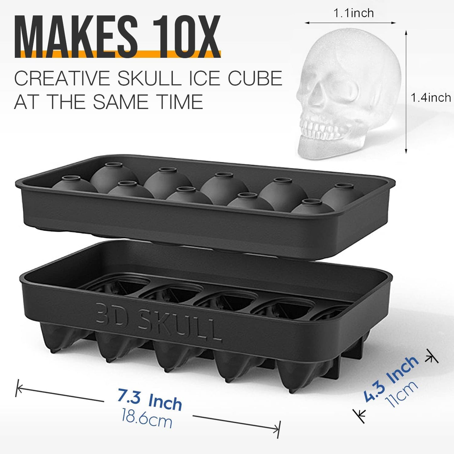 HAVOER 3D Skull Ice Cube Mold Tray -Novelty Shaped Ice Maker for Whiskey Cocktails Drinkers,Bartenders,Easy Release Silicone kull Molds,Baking Chocolate Candy,Home Bars