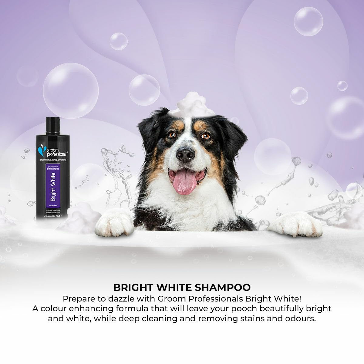 GROOM PROFESSIONAL Bright White Dog Shampoo - Coat Whitening Shampoo for Dogs - Enhances White Tones - Deep Cleansing Formula for Dirty Coats - Added Coconut Oil for Soothing Dry or Itchy Skin, 1L