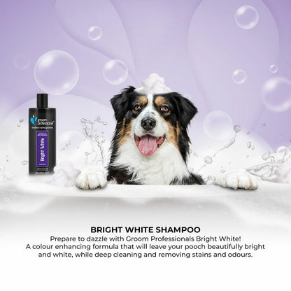 GROOM PROFESSIONAL Bright White Dog Shampoo - Coat Whitening Shampoo for Dogs - Enhances White Tones - Deep Cleansing Formula for Dirty Coats - Added Coconut Oil for Soothing Dry or Itchy Skin, 1L