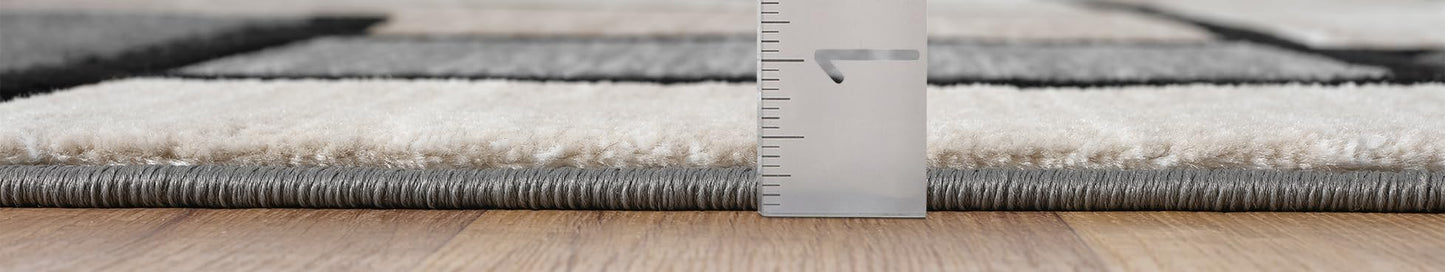 HADBA Modern 5x7 Sand Geometry Living Room Rug - Area Rugs for Living Room Dining & Bedroom - Hand Carved Runner Carpet - Durable Polyester - Non-Fade Stain-Resistant - Turkish Made