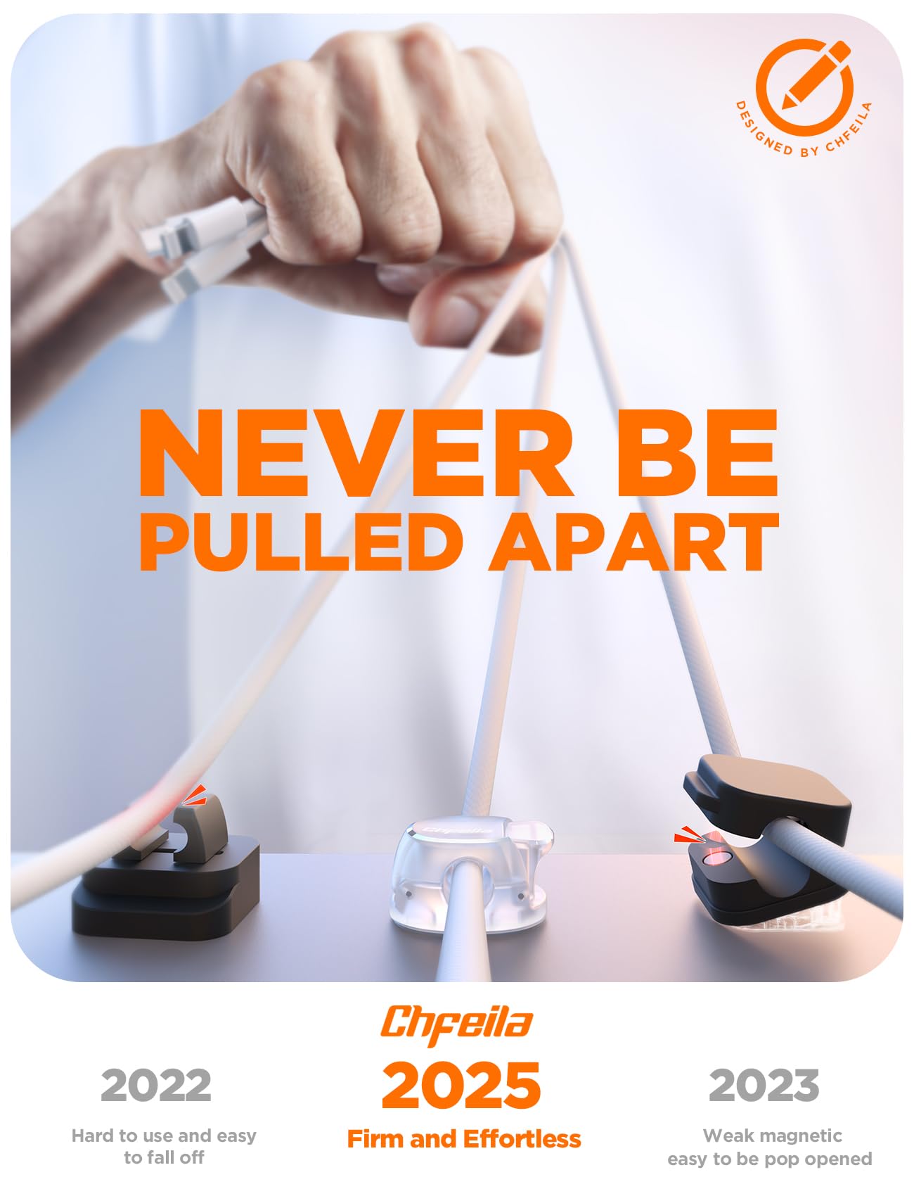 Cable Clips, Chfeila 6Pack Dual Spring Cord Organizer with Clasp Lock, [Max Stability] Desk Cable Management, Adhesive Phone Charging Wire Holder for Nightstand/Car/Wall, Office Accessories Decor