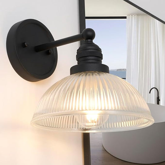 Wall Sconce Black Bathroom Light Fixtures with Clear Glass Farmhouse Vanity Light Modern Sconces Wall Lighting for Living Room Bedroom Bathroom Mirror Kitchen Hallway E26 Hardwire