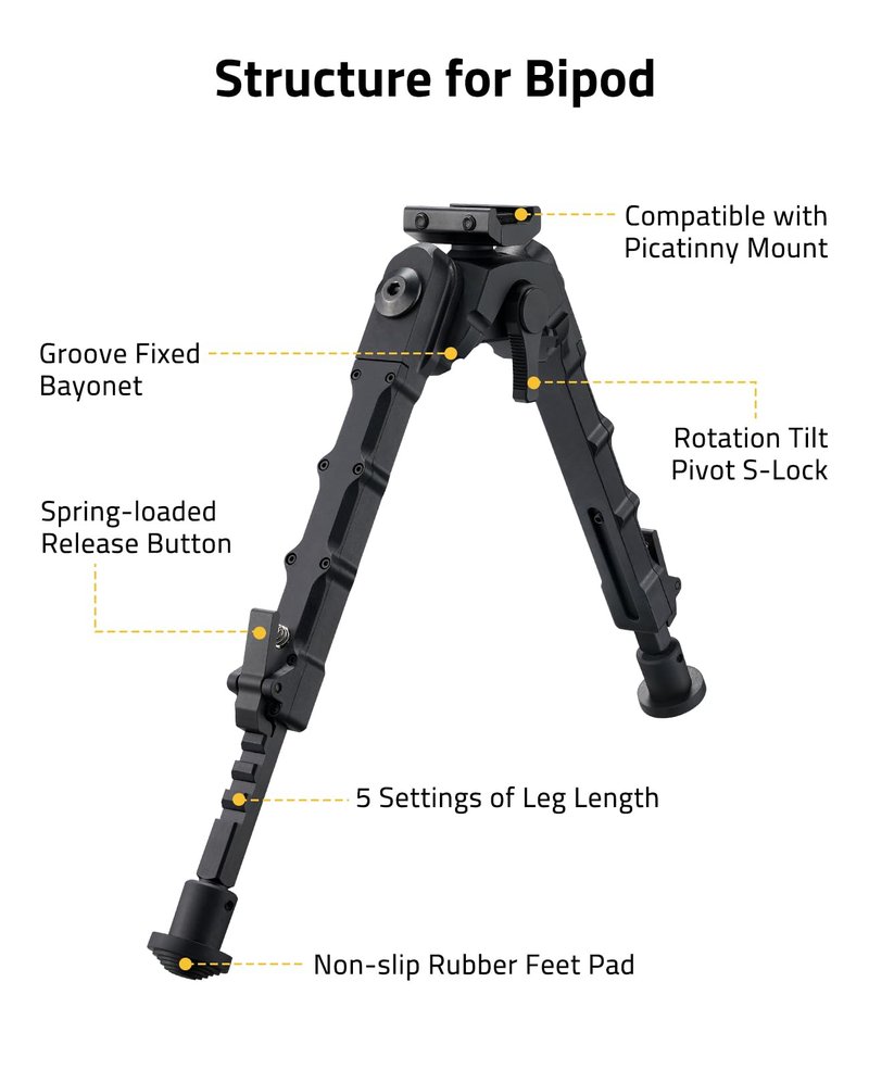 CVLIFE Rifle Bipod Picatinny Bipod 360 Degrees Swivel Tilt Foldable for Hunting and Shooting