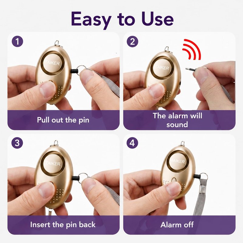 Personal Alarm for Women 140DB Emergency Self-Defense Security Alarm Keychain with LED Light for Women Kids and Elders-2 Pack (Gold & Purple)