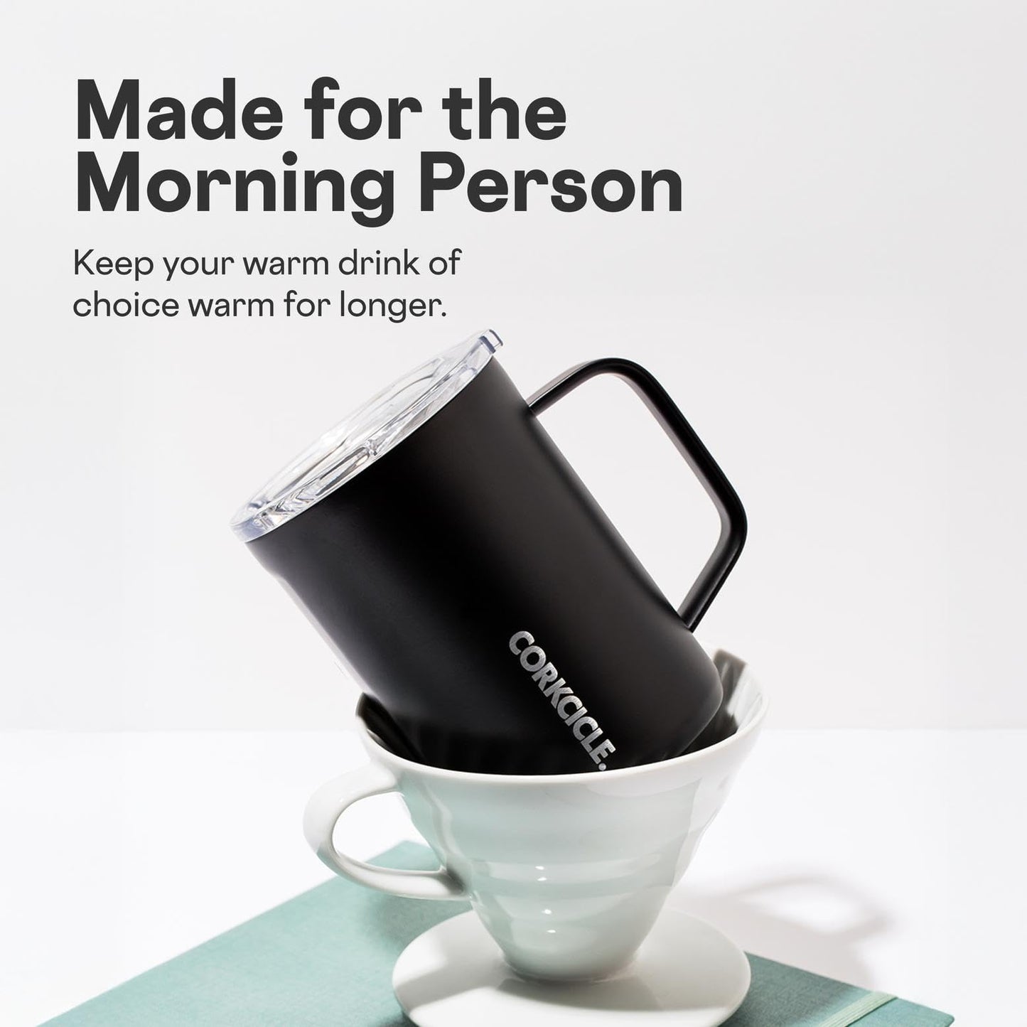 Corkcicle x Rifle Paper Co. Triple Insulated Coffee Mug with Lid & Handle - Keeps Beverages Hot for 3+ Hours - Gift for Mom - Great for Mother's Day or Christmas - 16 oz - Peacock Blue