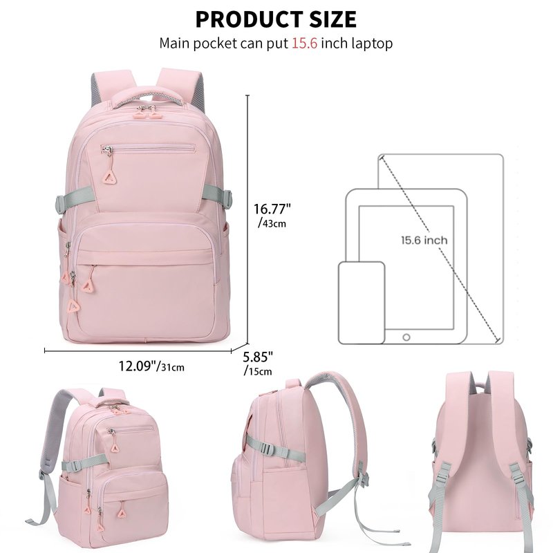 GAEKEAO Everyday Backpack for Women Lightweight Casual Daypack Travel Backpacks for Work College Hiking Camping Commute Pink