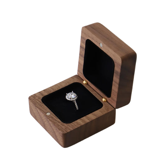 muso wood Vintage Solid Wood Ring Box - Hand-Polished Engagement Ring Holder Box for Proposal, Wedding Jewelry Organizer | Romantic Gift for Couples, Brides & Grooms (Walnut-1pcs)
