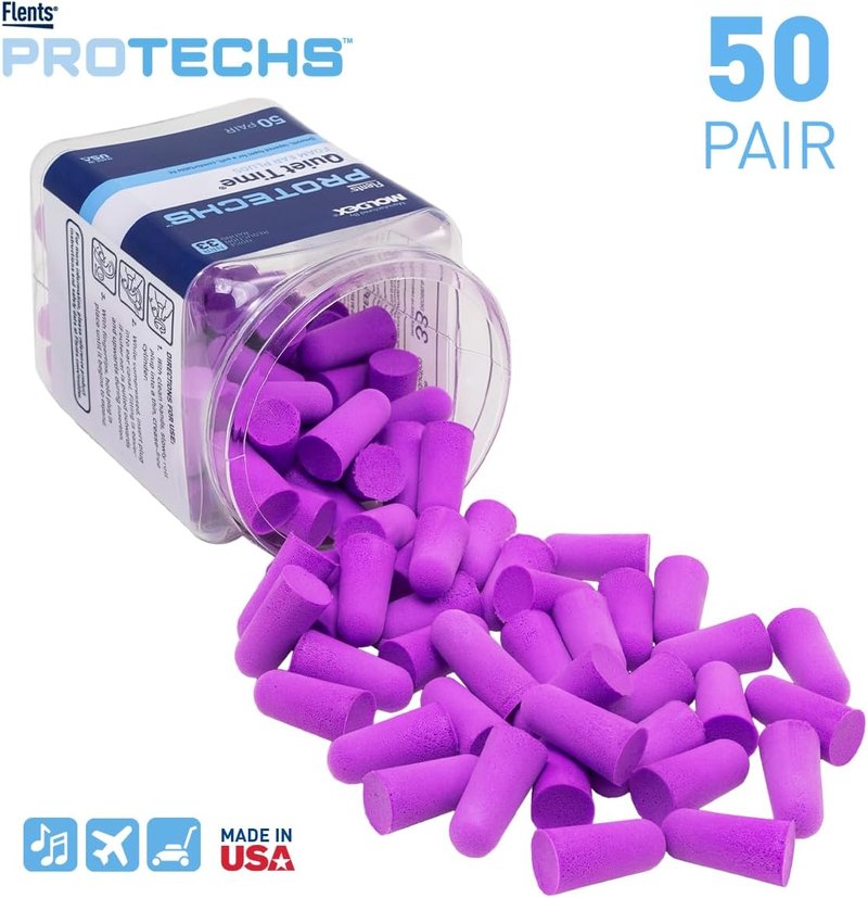 Protechs Foam Ear Plugs - Noise Cancelling for Sleeping & Travel | 50 Pairs, NRR 33, Purple