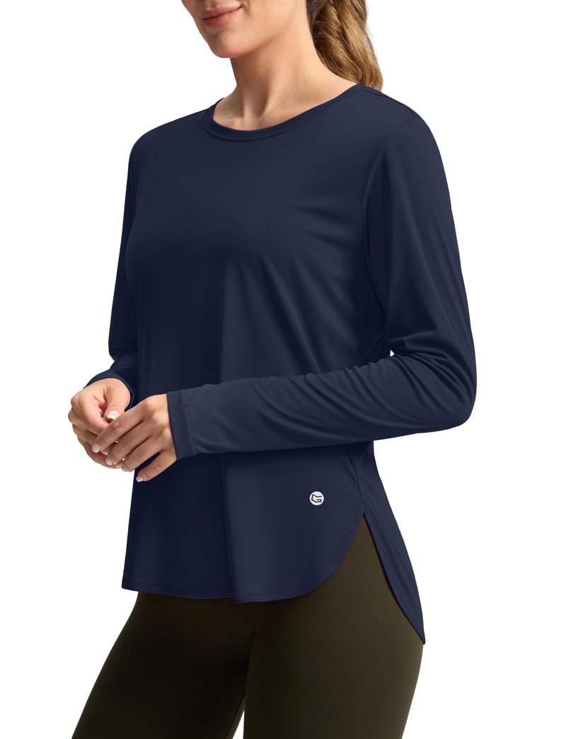 Women's Sun Shirts UPF 50+ Long Sleeve UV Protection Shirt Lightweight Quick Dry Workout Hiking Tops for Women(Navy,L)