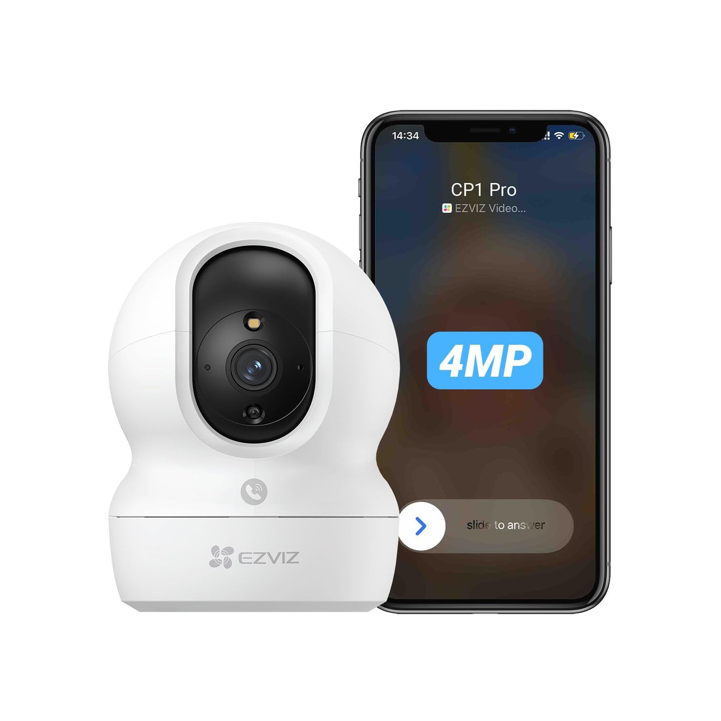 EZVIZ 4MP Indoor Camera No Monthly Fee, 512GB Supports, Spotlight Colour Night Vision, Dual Band Wifi, One-touch-calling Button, Two-way Audio, Sound/Human Detection, Works with Alexa (CP1 Pro 2K+)
