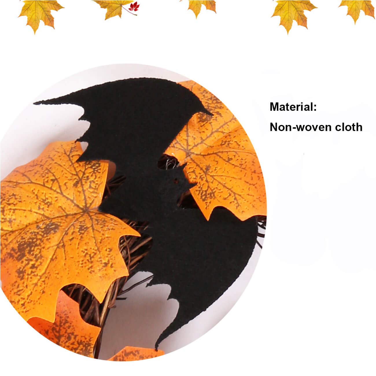 Orgrimmar 10” Halloween Maple Wreath Garland Artificial Maple Leaf Bats Vines Door Hanging for Halloween Party Thanksgiving Harvest’s Day Decoration