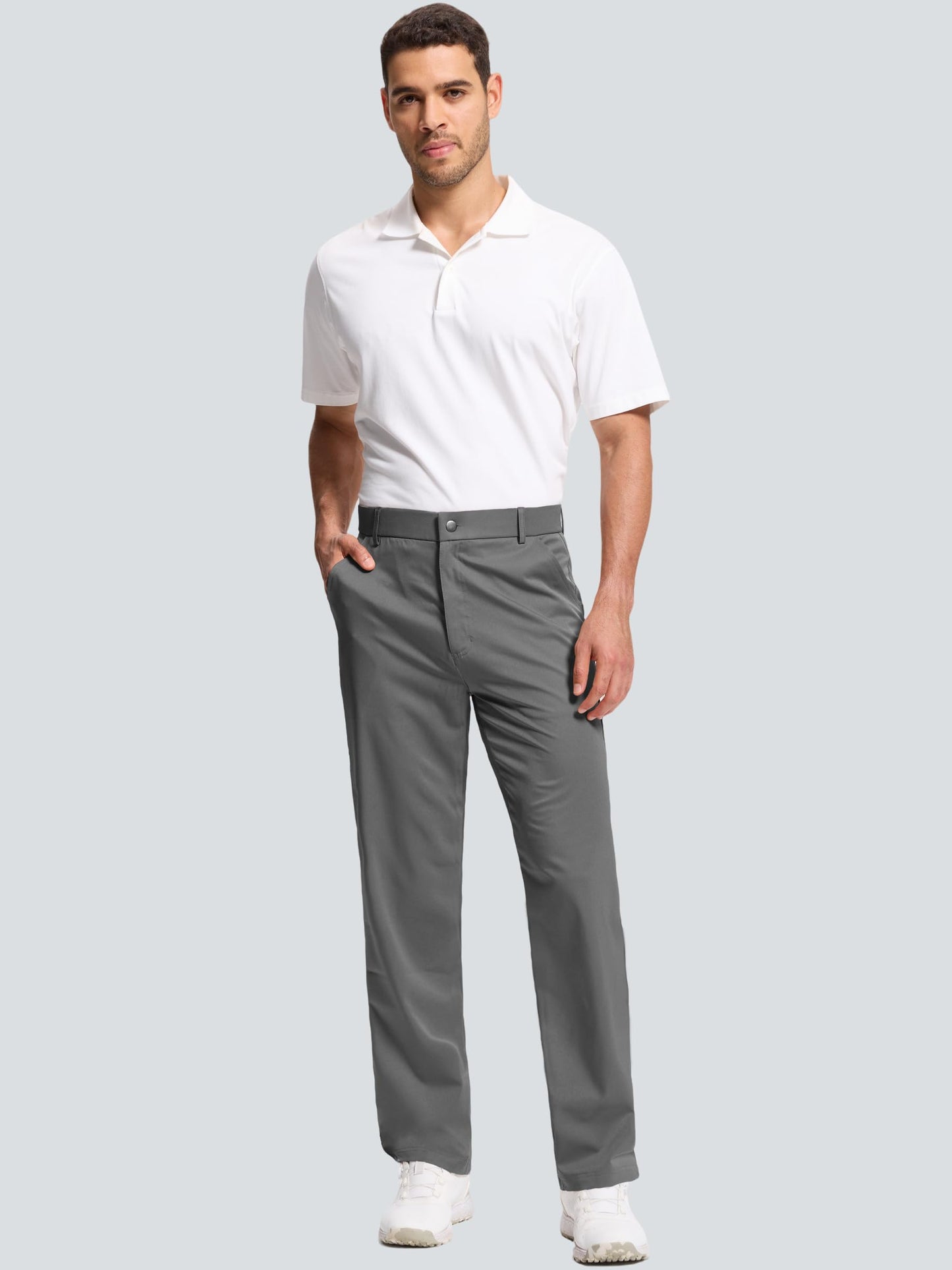 LeapsLion Men's Golf Pants Lightweight Work Dress Pants 32" Stretch Water Resistant Breathable Quick Dry Comfy Business Casual Pants for Men Dark Grey 36W x 32L