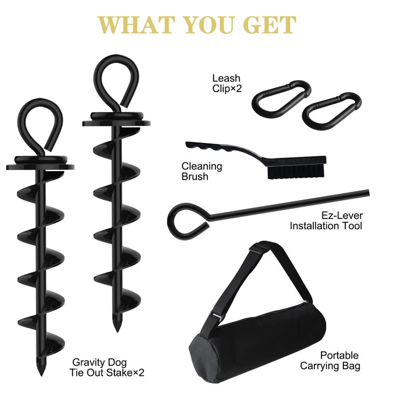 Eurmax USA 2-Pack Heavy Duty Dog Tie Out Stake, No-Tangle In Ground Anchor Runner for Large Dogs up to 210 Lbs - Perfect for Yard, Beach and Camping (Medium,Black)