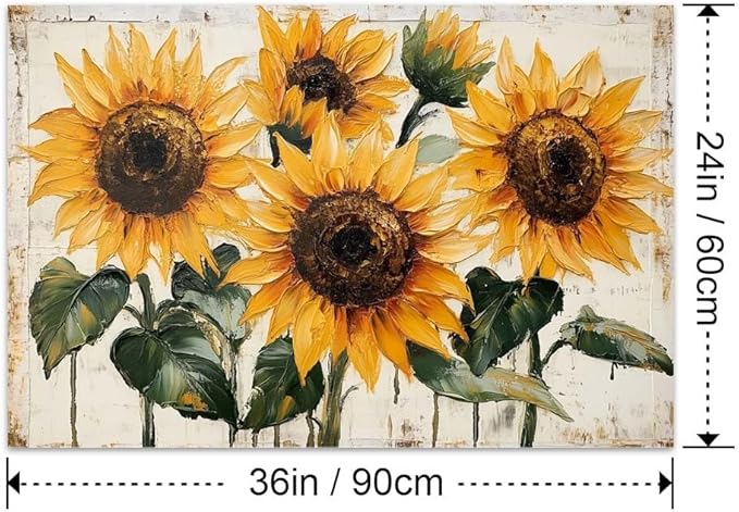 Yesad Sunflower Décor Vintage Flower Pictures Canvas Wall Art, Farmhouse Wall Art Rustic Wall Décor for Living Room Bedroom Kitchen Floral Print Poster (Unframed,36”x24”,Sunflower1)