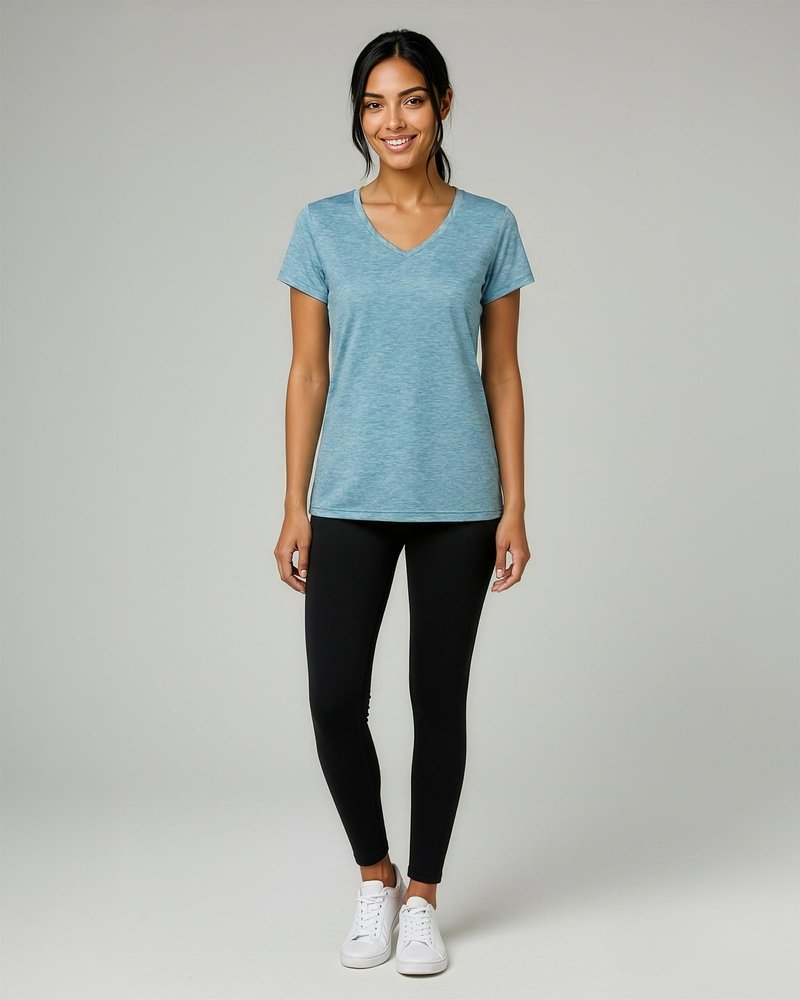 Real Essentials 5 Pack: Women's Dry-Fit Short Sleeve V Neck T Shirt Workout Fitness Yoga Top Tee, Set 1, M