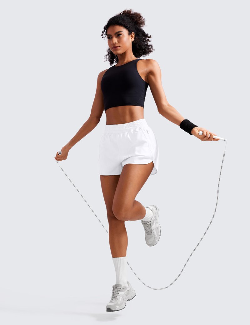 CRZ YOGA Womens High Waisted Running Shorts Mesh Liner 3'' Dolphin Quick Dry for Athletic Gym Track Workout with Zip Pocket White X-Large
