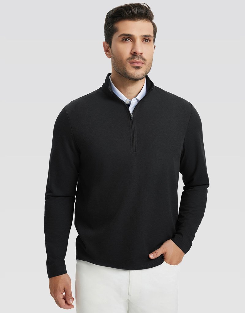 Rouen Mens Quarter Zip Pullover Performance Solid Casual Golf Long Sleeve Half Zip Pullover Sweatshirts for Men Black